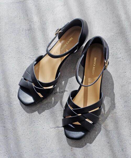 MODE KAORI / モードカオリ サンダル | 【本革】 メッシュウェッジサンダル 35739（ブラック）