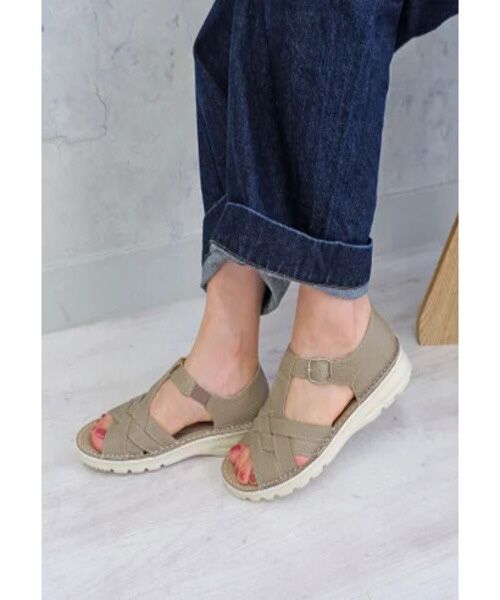 MODE KAORI / モードカオリ サンダル | 【本革】 撥水Tストラップサンダル 6135（グレージュ）