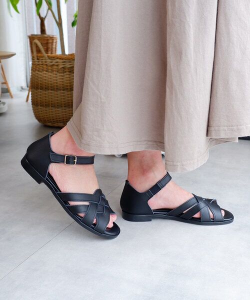 MODE KAORI / モードカオリ サンダル | 【本革】 メッシュセパレートサンダル 7127(ブラック)