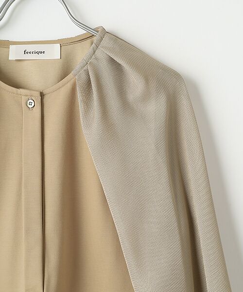 セール】 feerique メッシュ×ジャージドッキングブラウス