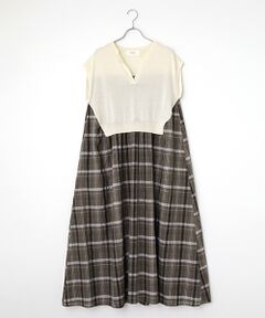MOGA / モガ ロング・マキシ丈ワンピース | feerique ニット×シアーチェックドッキングワンピース