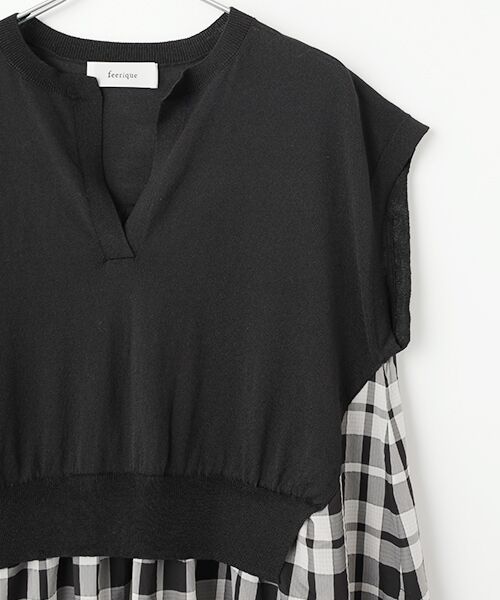 MOGA / モガ ロング・マキシ丈ワンピース | feerique ニット×シアーチェックドッキングワンピース | 詳細2