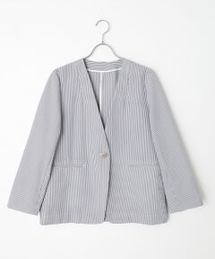 MOGA / モガ ノーカラージャケット | ストレッチサッカーストライプノーカラージャケット