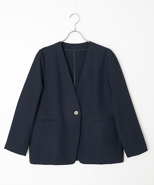 MOGA / モガ ノーカラージャケット | ストレッチサッカーストライプノーカラージャケット（ネイビー）