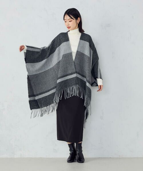 MONO COMME CA / モノコムサ マフラー・ショール・スヌード・ストール | ボーダー柄 ポンチョストール | 詳細1