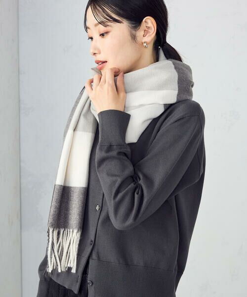 MONO COMME CA/モノコムサ ブロックチェックストール グレー F MONO COMME CA/モノコムサ ブロックチェックストール グレー F