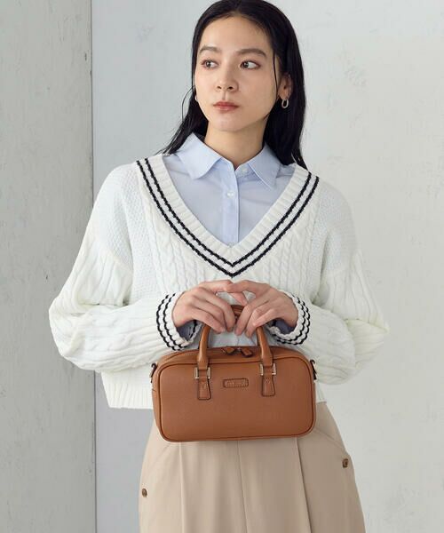 MONO COMME CA / モノコムサ ボストンバッグ | 横長ミニボストン（キャメル）
