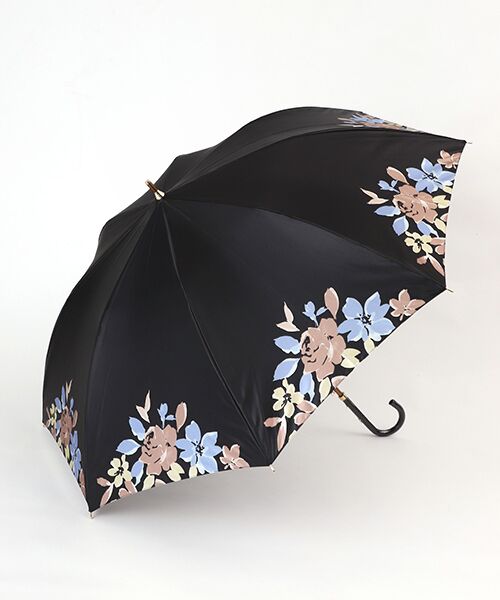 MOONBAT / ムーンバット 傘 | 雨傘 長傘 サテン 裾花柄（ブラック）