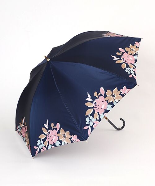 MOONBAT / ムーンバット 傘 | 雨傘 長傘 サテン 裾花柄（ネイビーブルー）