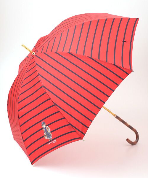 45R 45rpm 日傘 ケース付き ヒッコリー　RED 赤　ストライプ　長傘 雨傘 長傘 レディース ボーダーストライプ×BEAR （傘