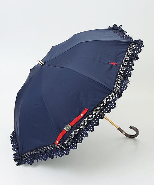 ポロラルフローレン エンブフリル ネイビー ムーンバッド 雨晴兼用 日傘】ポロ ラルフ ローレン(POLO RALPH LAUREN)エンブフリル