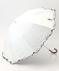 【WEB限定/遮光率100%/遮熱/UV】POLO RALPH LAUREN（ポロ ラルフローレン）晴雨兼用日傘 ワンポイント ポロベア刺繍 フリル 折りたたみ傘 長折タイプ