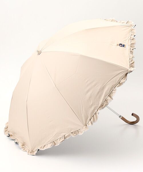 MOONBAT / ムーンバット 傘 | 【WEB限定/遮光率100%/遮熱/UV】POLO RALPH LAUREN（ポロ ラルフローレン）晴雨兼用日傘 ワンポイント ポロベア刺繍 フリル 折りたたみ傘 長折タイプ（ベージュ）