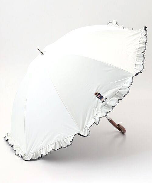 MOONBAT / ムーンバット 傘 | 【WEB限定/遮光率100%/遮熱/UV】POLO RALPH LAUREN（ポロ ラルフローレン）晴雨兼用日傘 ワンポイント ポロベア刺繍 フリル 長傘（オフホワイト）