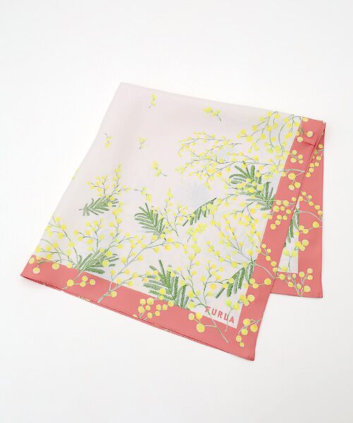 MOONBAT / ムーンバット バンダナ・スカーフ | 【シルク100%】ミモザ シルクプリントスカーフ 65cm×65cm（オレンジ）