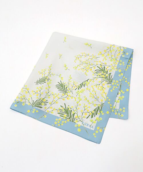 MOONBAT / ムーンバット バンダナ・スカーフ | 【シルク100%】ミモザ シルクプリントスカーフ 65cm×65cm（サックスブルー）