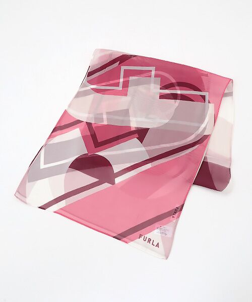 MOONBAT / ムーンバット バンダナ・スカーフ | 【シルク100%】アーチロゴ 幾何学柄 シルクシフォンプリントスカーフ 150cm×35cm（ピンク）