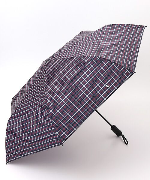 MOONBAT / ムーンバット 傘 | 【自動開閉式折りたたみ雨傘】ロゴ刺繍  メンズ ワンタッチ チェック柄 60cm（ディープブルー）