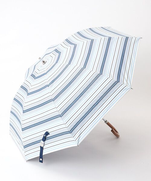 MOONBAT / ムーンバット 傘 | 日傘 晴雨兼用長傘 ポロ ラルフ ローレン（POLO RALPH LAUREN）軽量 ポロポニーワンポイント ボーダー（スカイブルー）