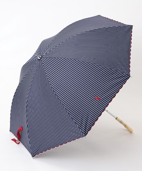 MOONBAT / ムーンバット 傘 | 日傘 晴雨兼用長傘 ポロ ラルフ ローレン（POLO RALPH LAUREN）ストライプ×スカラ刺繍（ディープブルー）
