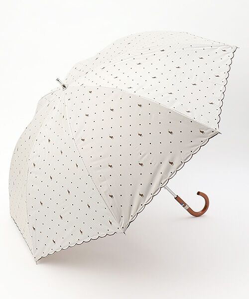 MOONBAT / ムーンバット 傘 | 日傘 長傘 ストライプドット スカラップ 晴雨兼用（ベージュ）