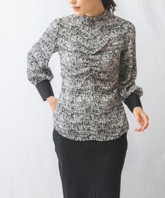 NARACAMICIE / ナラカミーチェ シャツ・ブラウス | ウォール風モノクロプリントフロントギャザー長袖ブラウス