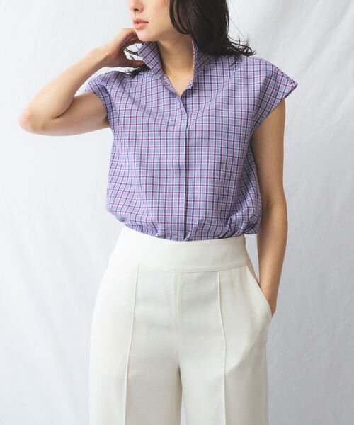 NARACAMICIE / ナラカミーチェ シャツ・ブラウス | 【NARACAMICIE】チェックスタンドカラー比翼シャツ | 詳細1