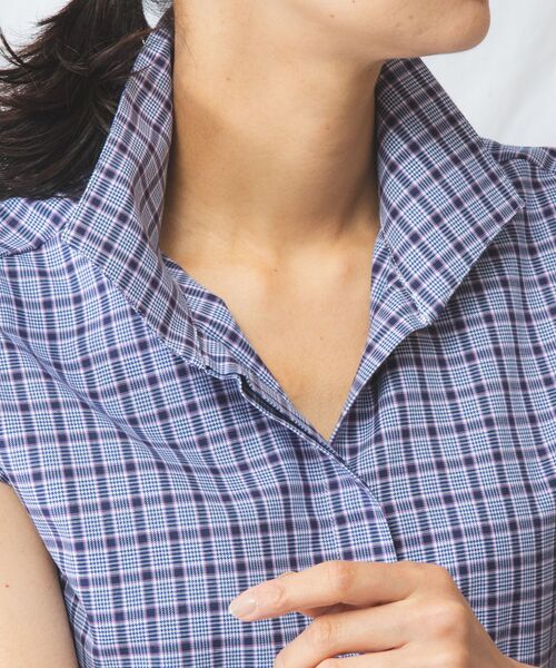 NARACAMICIE / ナラカミーチェ 【NARACAMICIE】チェックスタンドカラーシャツ NARACAMICIE】チェックスタンドカラー半袖シャツ(1(M)9号 グレー