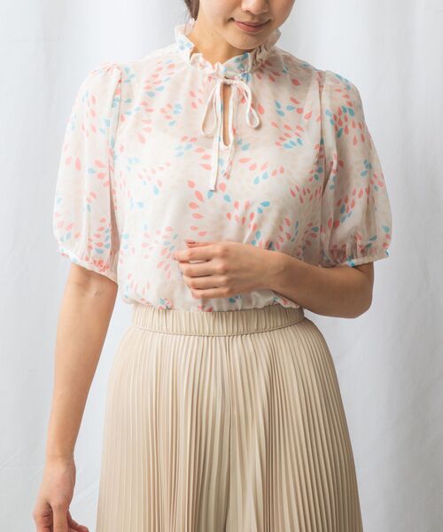 NARACAMICIE / ナラカミーチェ シャツ・ブラウス | 【NARACAMICIE】レインドロッププリントナローリボンブラウス | 詳細1