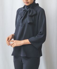 【NARACAMICIE】【セットアップ対応】D/NAVY　リボン7分袖ブラウス