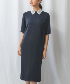 【NARACAMICIE】【セットアップ対応】D/NAVY 衿付きサテンワンピース