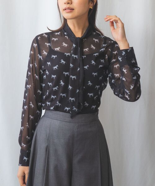 NARACAMICIE / ナラカミーチェ シャツ・ブラウス | 【NARACAMICIE】ホースプリントボウタイ長袖ブラウス | 詳細1
