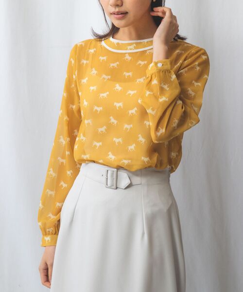 NARACAMICIE / ナラカミーチェ シャツ・ブラウス | 【NARACAMICIE】ホースプリント配色パイピング長袖ブラウス | 詳細13