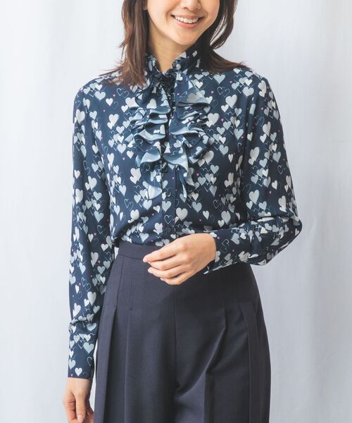NARACAMICIE/ナラカミーチェ 【NARACAMICIE】ハート柄長袖フリルブラウス ネイビー 1(M)9号 NARACAMICIE/ナラカミーチェ 【NARACAMICIE】ハート柄長袖フリルブラウス ネイビー 1(M)9号