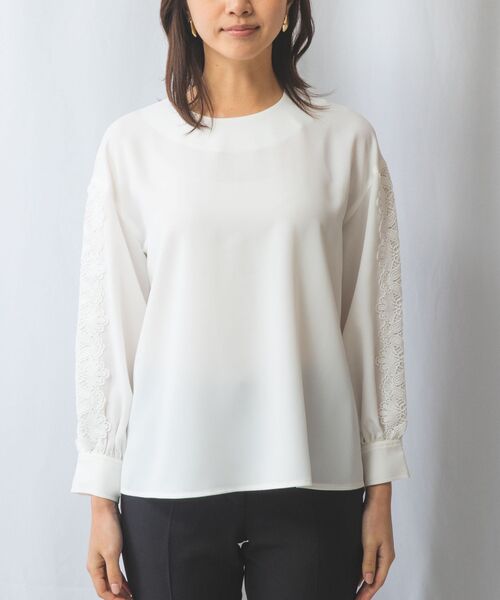 NARACAMICIE / ナラカミーチェ シャツ・ブラウス | 【NARACAMICIE】ドビークロス袖レース長袖プルオーバー | 詳細1