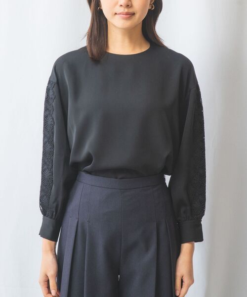 NARACAMICIE / ナラカミーチェ シャツ・ブラウス | 【NARACAMICIE】ドビークロス袖レース長袖プルオーバー | 詳細11