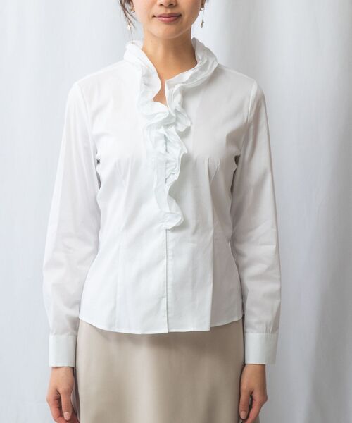 NARACAMICIE / ナラカミーチェ シャツ・ブラウス | 【NARACAMICIE】ストレッチブロードフリル衿長袖シャツ | 詳細1