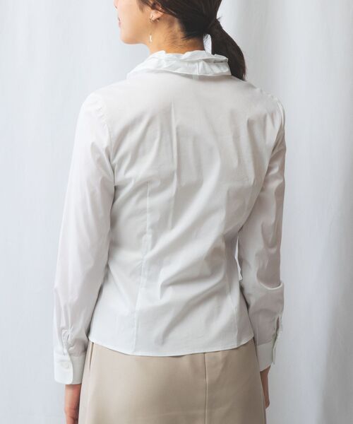 【NARACAMICIE】ストレッチブロードフリル衿長袖シャツ セール】 【NARACAMICIE】ストレッチブロードフリル衿長袖シャツ