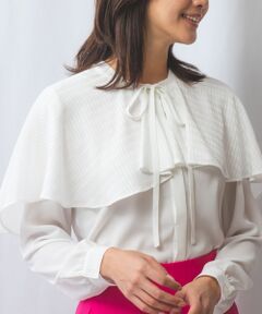 NARACAMICIE / ナラカミーチェ シャツ・ブラウス | 【NARACAMICIE】ケープ付きジョーゼット長袖バンドカラーブラウス