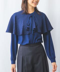 NARACAMICIE / ナラカミーチェ シャツ・ブラウス | 【NARACAMICIE】ケープ付きジョーゼット長袖バンドカラーブラウス