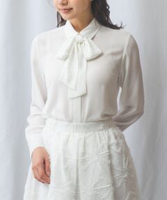 NARACAMICIE / ナラカミーチェ シャツ・ブラウス | 【NARACAMICIE】カットジャガードリボン付きジョーゼット長袖シャツ