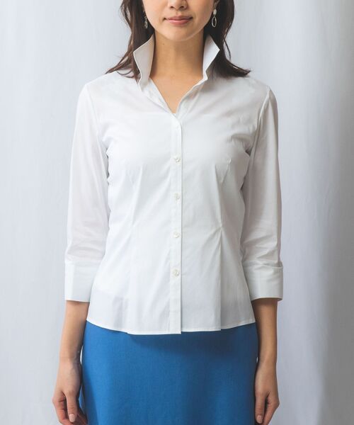 NARACAMICIE / ナラカミーチェ シャツ・ブラウス | 【NARACAMICIE】ストレッチブロードスタンドカラー七分袖シャツ | 詳細1