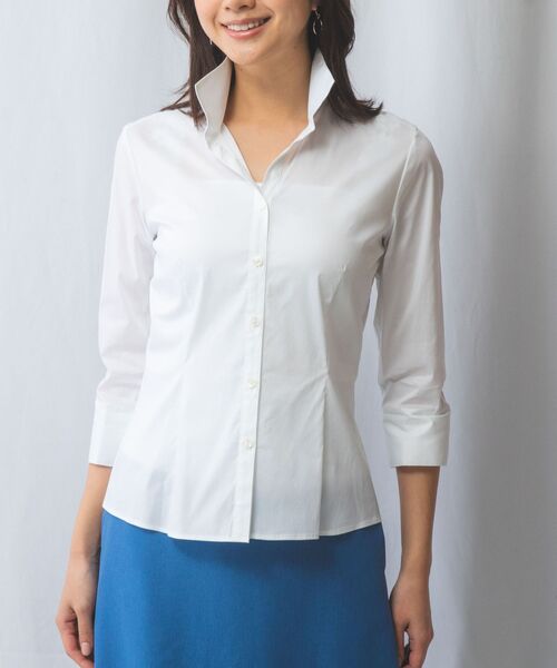 NARACAMICIE / ナラカミーチェ シャツ・ブラウス | 【NARACAMICIE】ストレッチブロードスタンドカラー七分袖シャツ | 詳細2