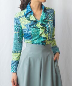 NARACAMICIE / ナラカミーチェ カットソー | 【NARACAMICIE】パッチワークプリントフリルカットブラウス