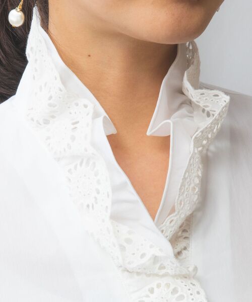NARACAMICIE / ナラカミーチェ シャツ・ブラウス | 【NARACAMICIE】二重スタンドフリルレースブロード長袖シャツ | 詳細4