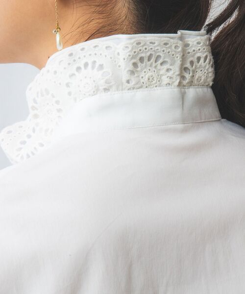 NARACAMICIE / ナラカミーチェ シャツ・ブラウス | 【NARACAMICIE】二重スタンドフリルレースブロード長袖シャツ | 詳細5