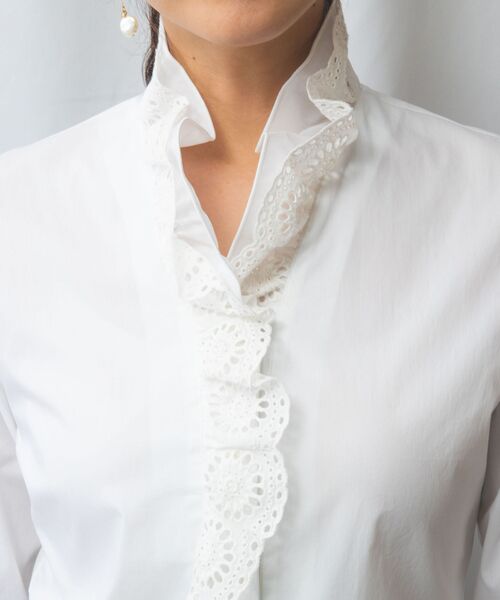 NARACAMICIE / ナラカミーチェ シャツ・ブラウス | 【NARACAMICIE】二重スタンドフリルレースブロード長袖シャツ | 詳細6