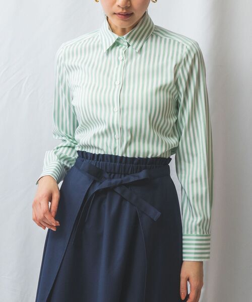 NARACAMICIE/ナラカミーチェ 【NARACAMICIE】ストレッチストライプ長袖シャツ グリーン 2(L)11号 NARACAMICIE/ナラカミーチェ 【NARACAMICIE】ストレッチストライプ長袖シャツ グリーン 2(L)11号