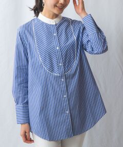NARACAMICIE / ナラカミーチェ シャツ・ブラウス | 【NARACAMICIE】ストライプクレリックバンドカラー長袖シャツ