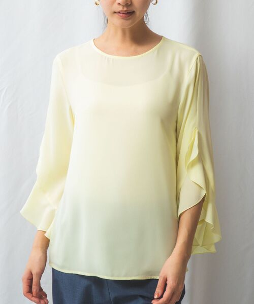 NARACAMICIE/ナラカミーチェ 【NARACAMICIE】ジョーゼットフリル七分袖ブラウス イエロー 1(M)9号 NARACAMICIE/ナラカミーチェ 【NARACAMICIE】ジョーゼットフリル七分袖ブラウス イエロー 1(M)9号